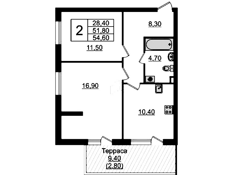 2-комнатная квартира 54.6 м², 1/9 эт., ЖК «А101 Лаголово»